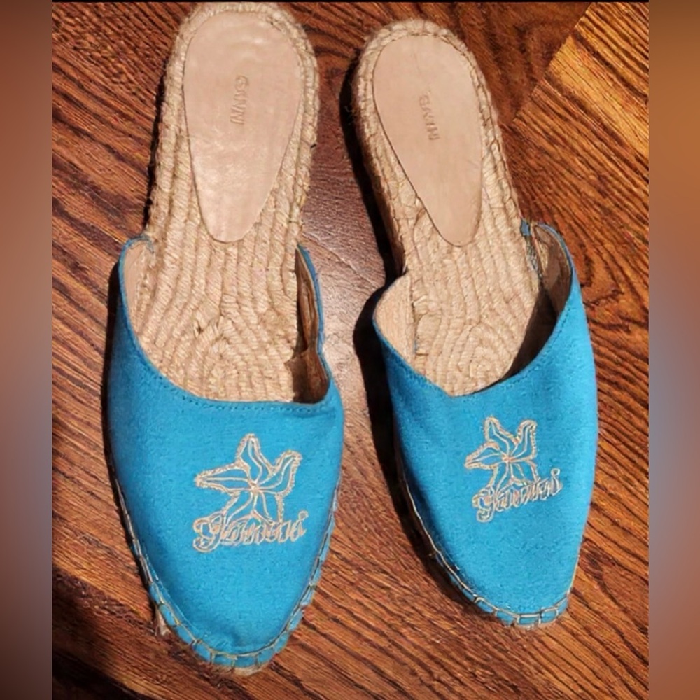 Ganni Blue Espadrilles with Embroidered Starfish